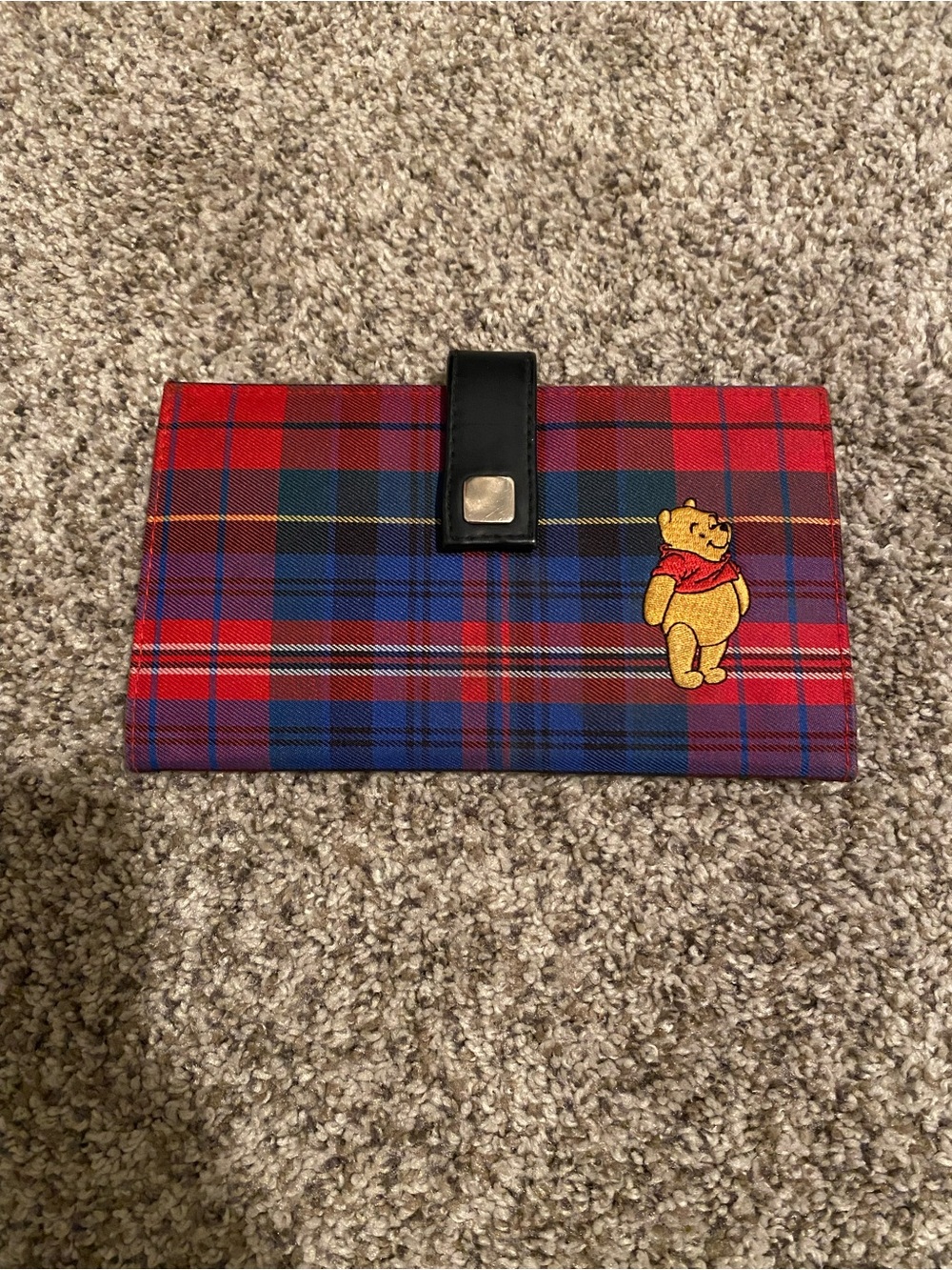 Plaid Wallet with Winnie the Pooh Patch - Red & Blue